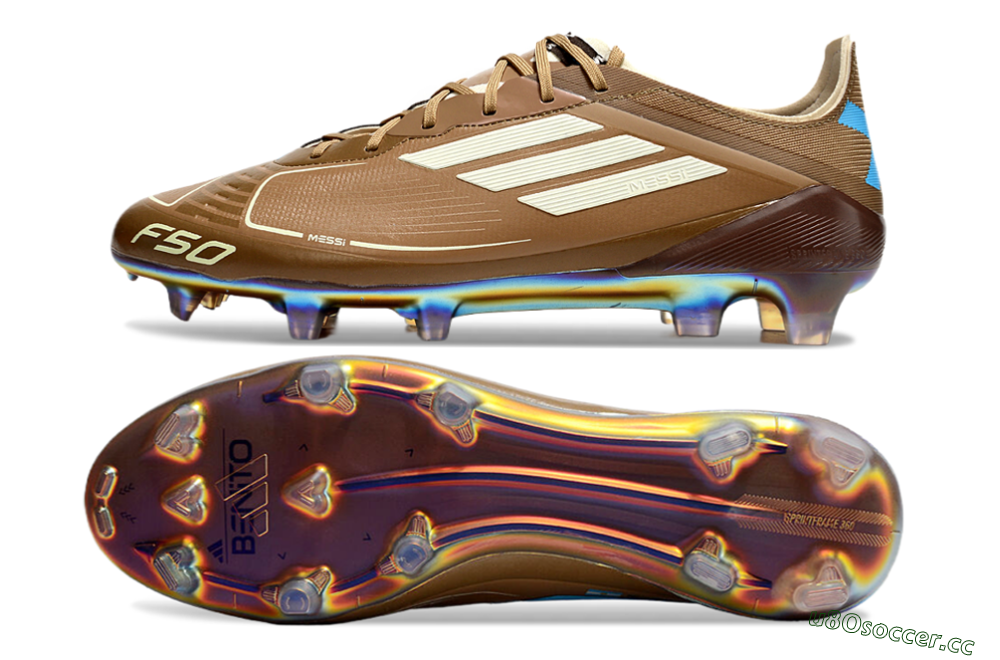 Men's Messi x Adidas F50 Elite FG Firm Ground Low-Tops Football Boots - Brown/White/Blue 1