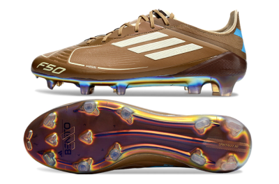 Men's Messi x Adidas F50 Elite FG Firm Ground Low-Tops Football Boots - Brown/White/Blue