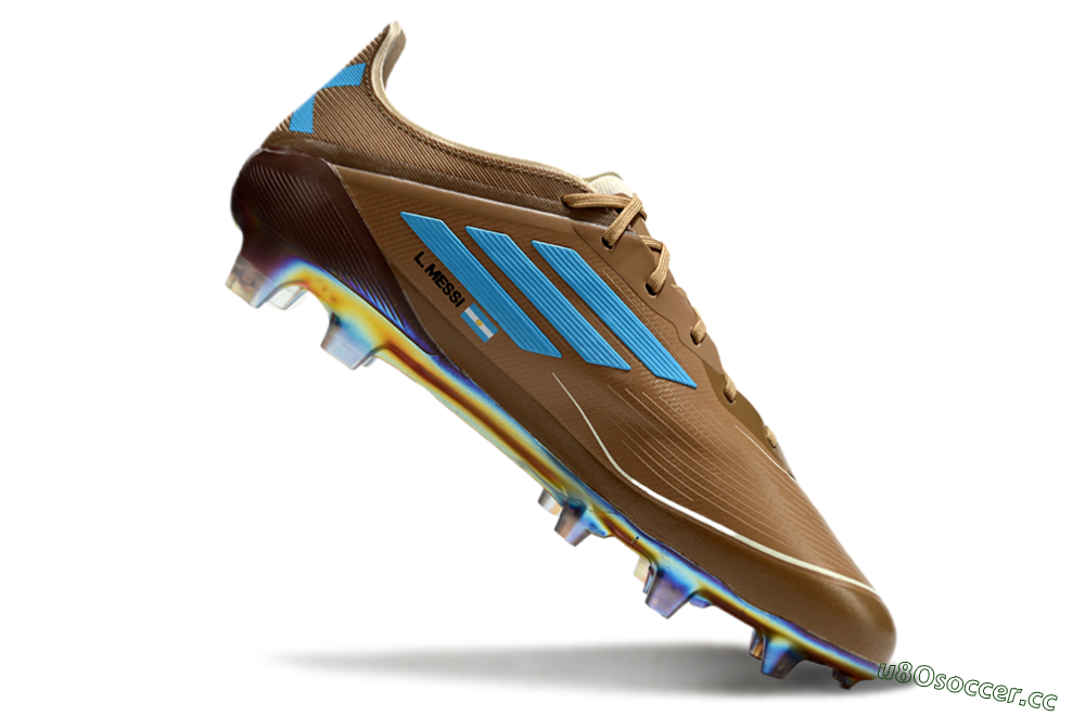 Men's Messi x Adidas F50 Elite FG Firm Ground Low-Tops Football Boots - Brown/White/Blue 4