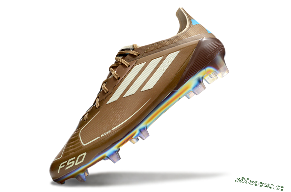 Men's Messi x Adidas F50 Elite FG Firm Ground Low-Tops Football Boots - Brown/White/Blue 5