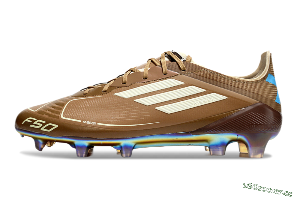 Men's Messi x Adidas F50 Elite FG Firm Ground Low-Tops Football Boots - Brown/White/Blue 0