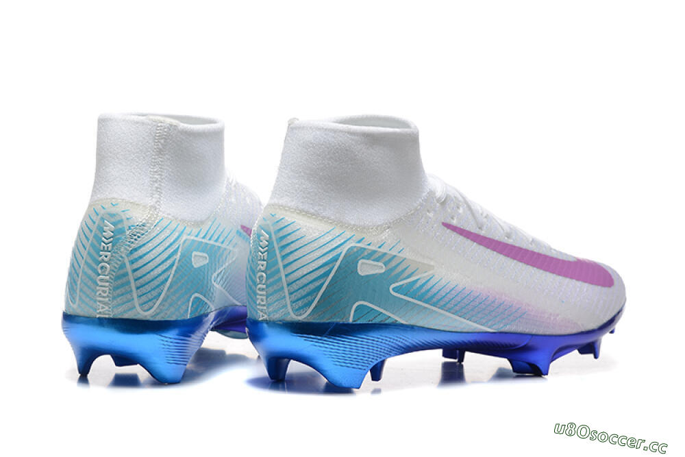 Men's Nike Air Zoom Mercurial Superfly 10 Elite FG Firm Ground High-Tops Football Boots - White/Purple/Blue 9