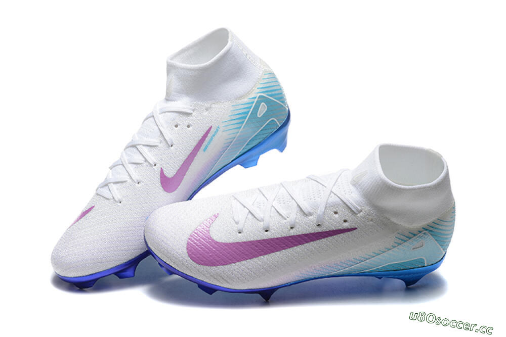 Men's Nike Air Zoom Mercurial Superfly 10 Elite FG Firm Ground High-Tops Football Boots - White/Purple/Blue 6