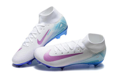 Men's Nike Air Zoom Mercurial Superfly 10 Elite FG Firm Ground High-Tops Football Boots - White/Purple/Blue
