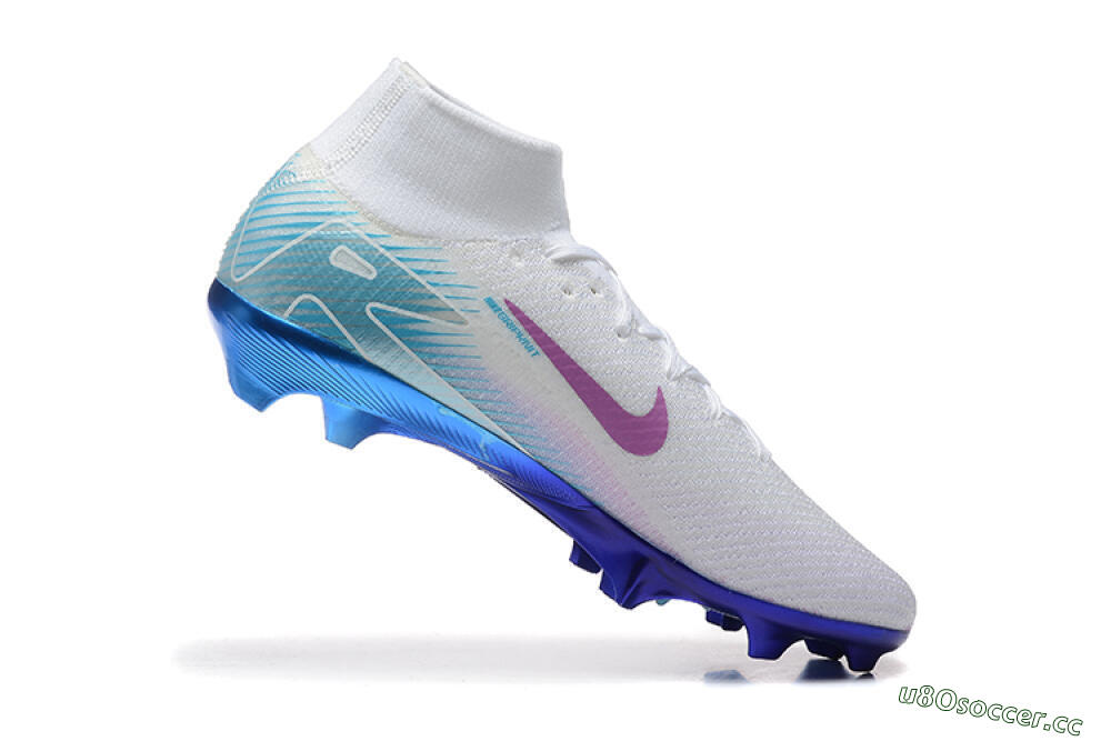 Men's Nike Air Zoom Mercurial Superfly 10 Elite FG Firm Ground High-Tops Football Boots - White/Purple/Blue 7
