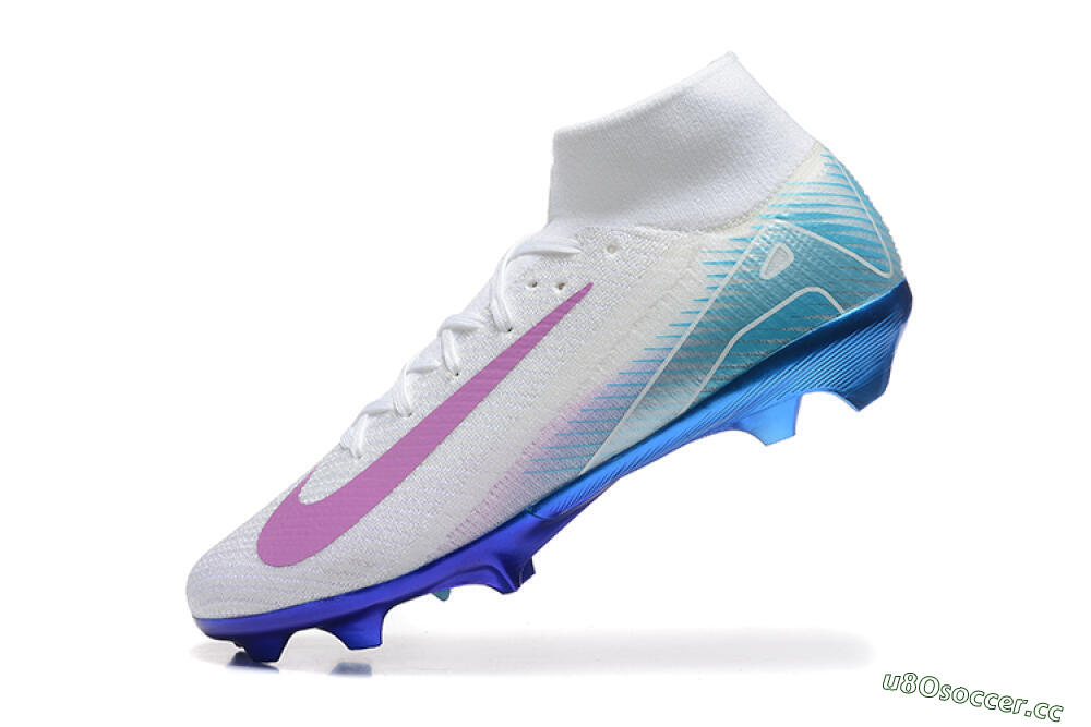 Men's Nike Air Zoom Mercurial Superfly 10 Elite FG Firm Ground High-Tops Football Boots - White/Purple/Blue 8
