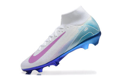 Men's Nike Air Zoom Mercurial Superfly 10 Elite FG Firm Ground High-Tops Football Boots - White/Purple/Blue