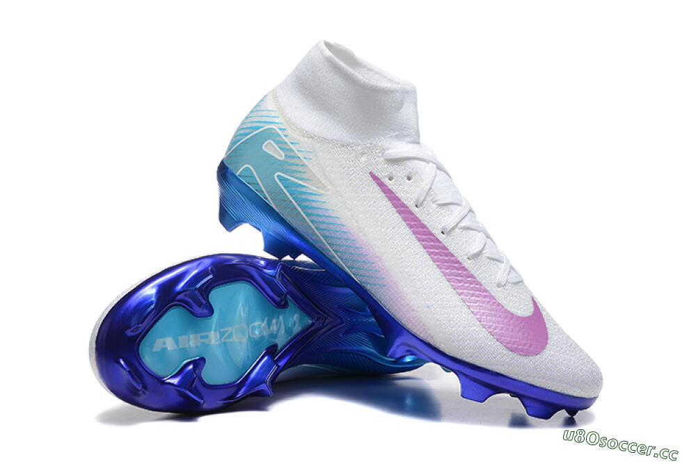 Men's Nike Air Zoom Mercurial Superfly 10 Elite FG Firm Ground High-Tops Football Boots - White/Purple/Blue 4
