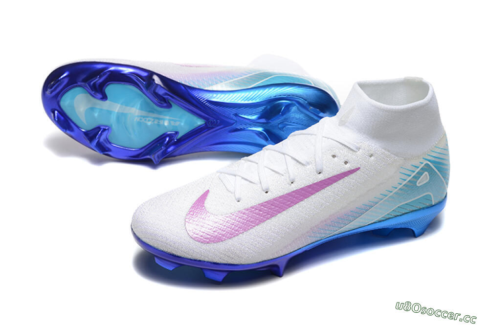 Men's Nike Air Zoom Mercurial Superfly 10 Elite FG Firm Ground High-Tops Football Boots - White/Purple/Blue 3