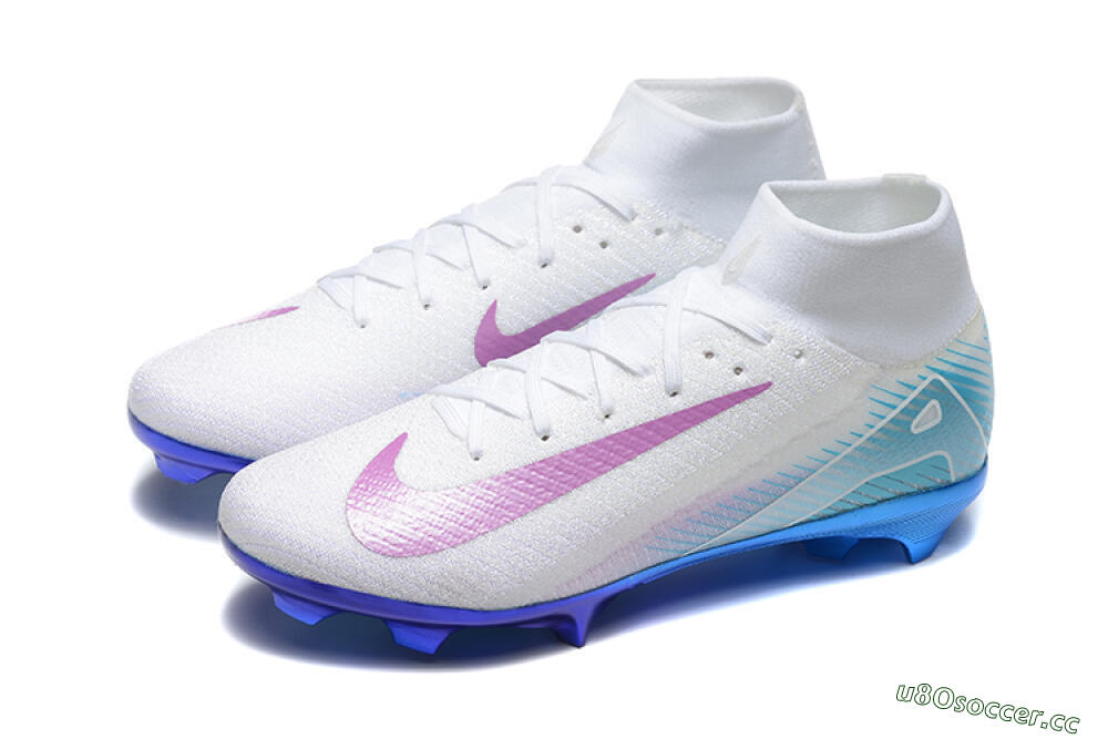 Men's Nike Air Zoom Mercurial Superfly 10 Elite FG Firm Ground High-Tops Football Boots - White/Purple/Blue 5