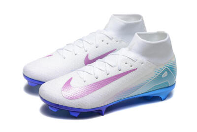 Men's Nike Air Zoom Mercurial Superfly 10 Elite FG Firm Ground High-Tops Football Boots - White/Purple/Blue