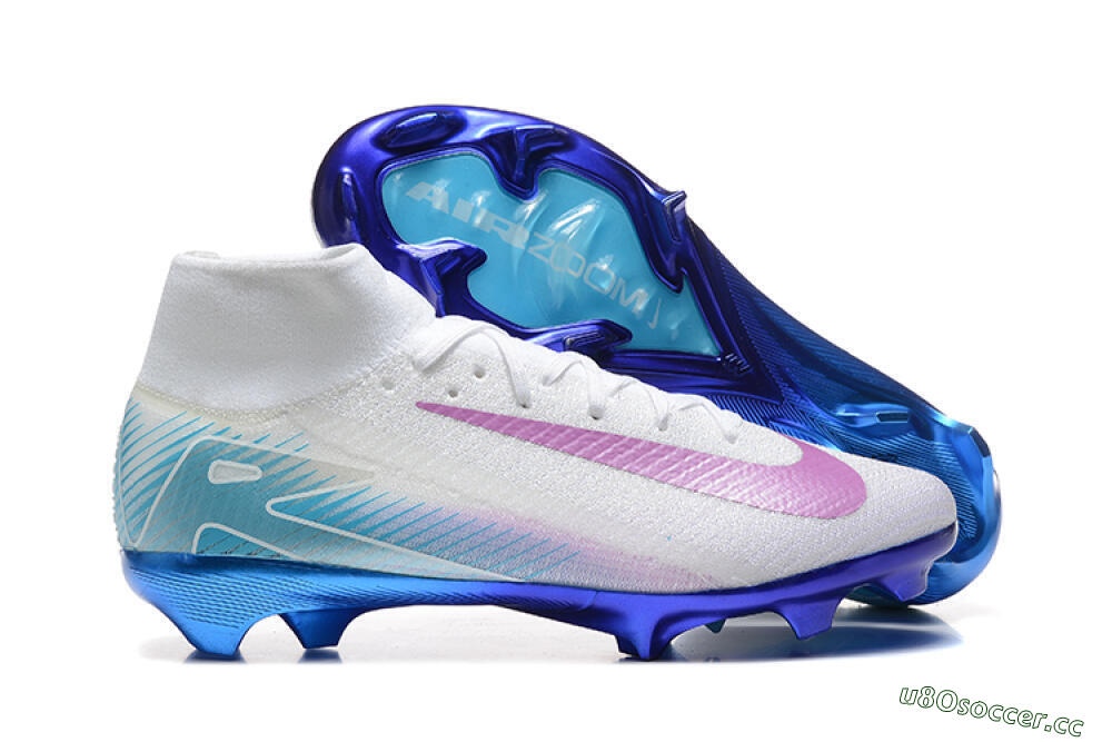 Men's Nike Air Zoom Mercurial Superfly 10 Elite FG Firm Ground High-Tops Football Boots - White/Purple/Blue 2