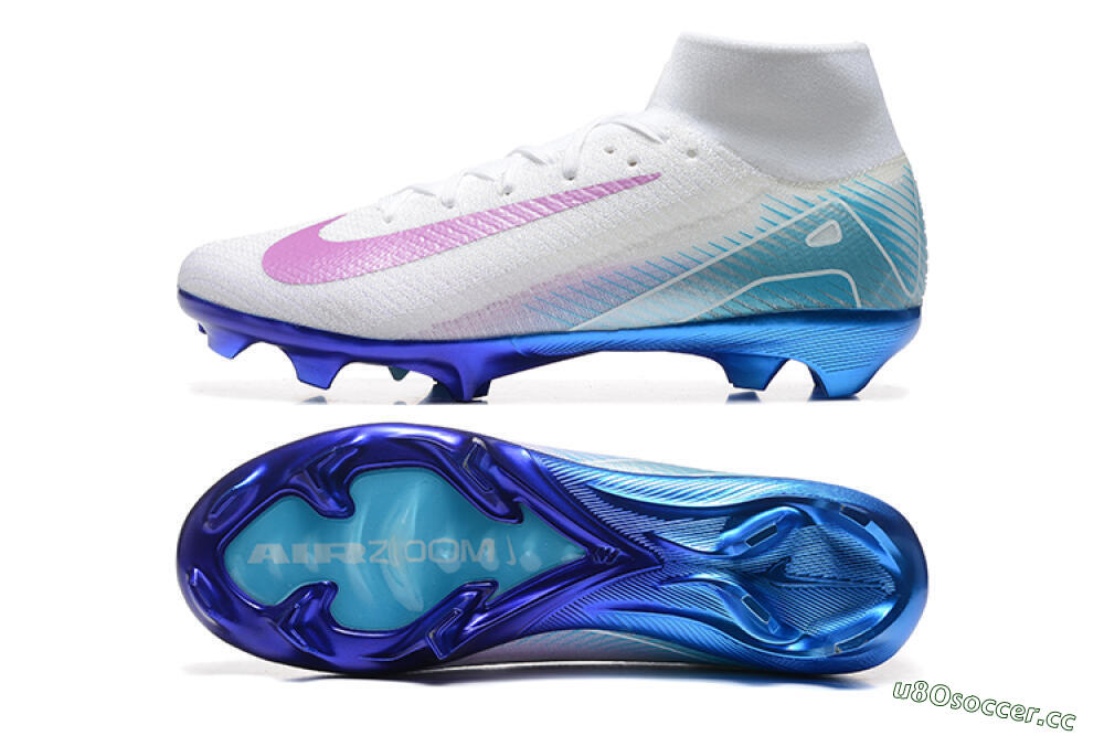 Men's Nike Air Zoom Mercurial Superfly 10 Elite FG Firm Ground High-Tops Football Boots - White/Purple/Blue 1