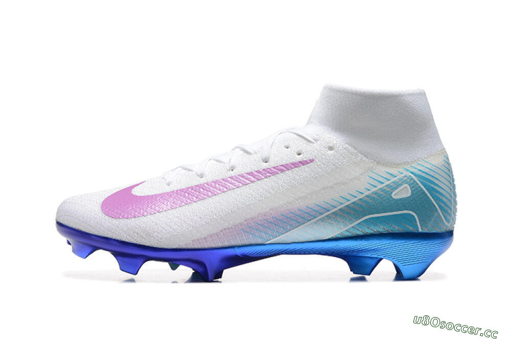 Men's Nike Air Zoom Mercurial Superfly 10 Elite FG Firm Ground High-Tops Football Boots - White/Purple/Blue 0