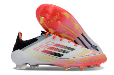 Men's Adidas F50 Elite FG Firm Ground Low-Tops Football Boots - White/Red/Yellow