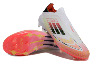 Men's Adidas F50 Elite Laceless FG Firm Ground Low-Tops Football Boots - White/Red/Yellow