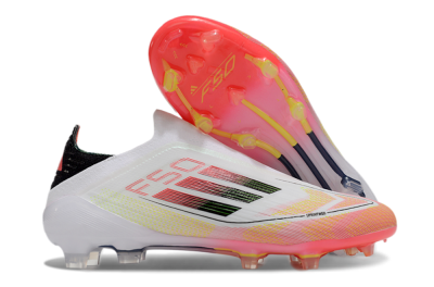 Men's Adidas F50 Elite Laceless FG Firm Ground Low-Tops Football Boots - White/Red/Yellow