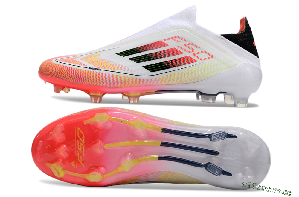 Men's Adidas F50 Elite Laceless FG Firm Ground Low-Tops Football Boots - White/Red/Yellow 1