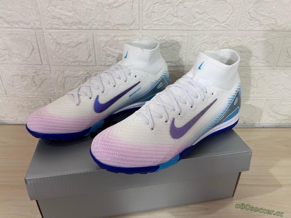 Unisex Nike Air Zoom Mercurial Superfly 10 Elite TF Artificial Turf High-Tops Football Shoes - White/Purple/Blue
