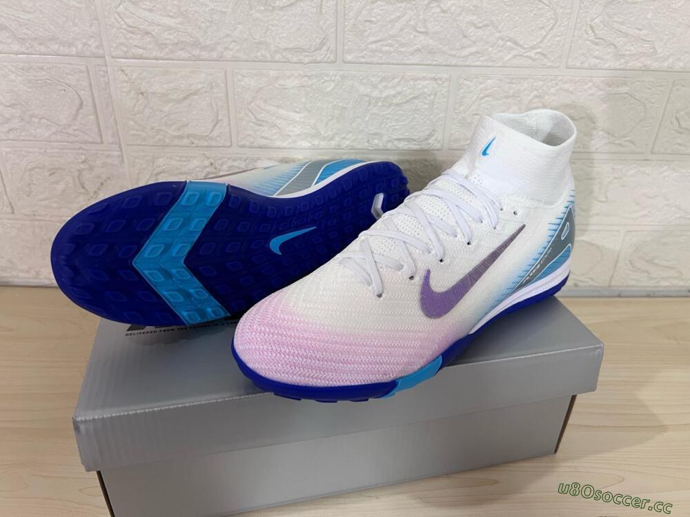 Unisex Nike Air Zoom Mercurial Superfly 10 Elite TF Artificial Turf High-Tops Football Shoes - White/Purple/Blue