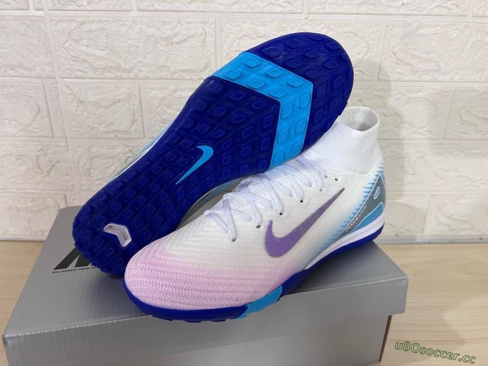 Unisex Nike Air Zoom Mercurial Superfly 10 Elite TF Artificial Turf High-Tops Football Shoes - White/Purple/Blue