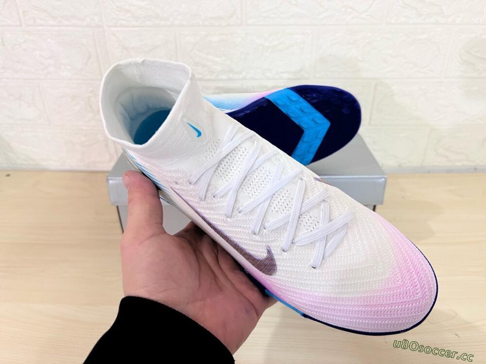 Unisex Nike Air Zoom Mercurial Superfly 10 Elite TF Artificial Turf High-Tops Football Shoes - White/Purple/Blue
