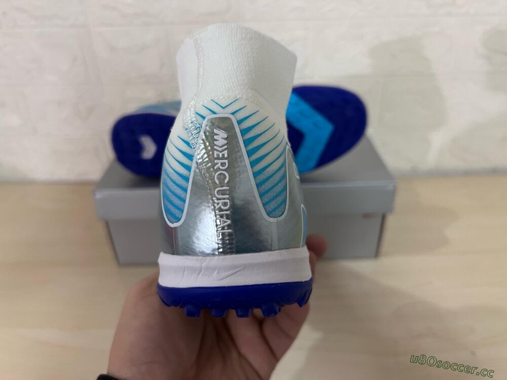 Unisex Nike Air Zoom Mercurial Superfly 10 Elite TF Artificial Turf High-Tops Football Shoes - White/Purple/Blue