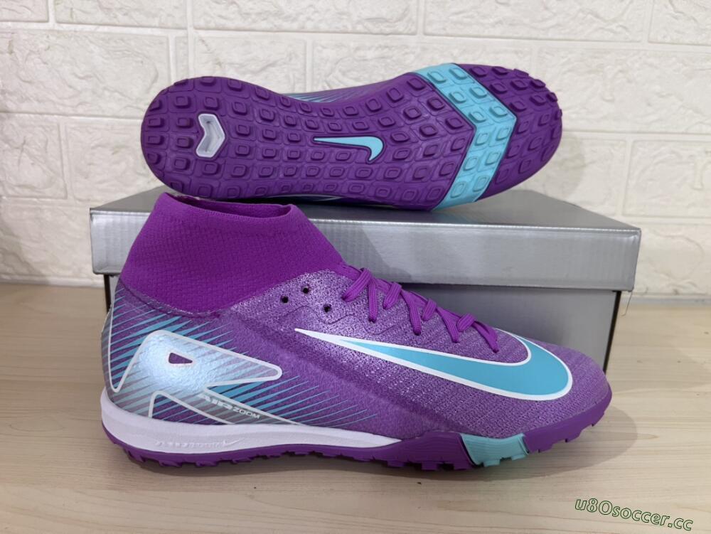 Unisex Nike Air Zoom Mercurial Superfly 10 Elite TF Artificial Turf High-Tops Football Shoes - Purple/Jade/White