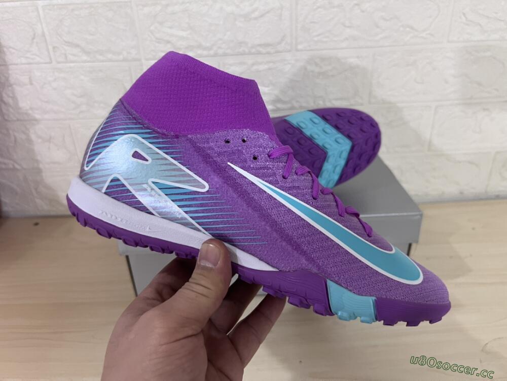Unisex Nike Air Zoom Mercurial Superfly 10 Elite TF Artificial Turf High-Tops Football Shoes - Purple/Jade/White