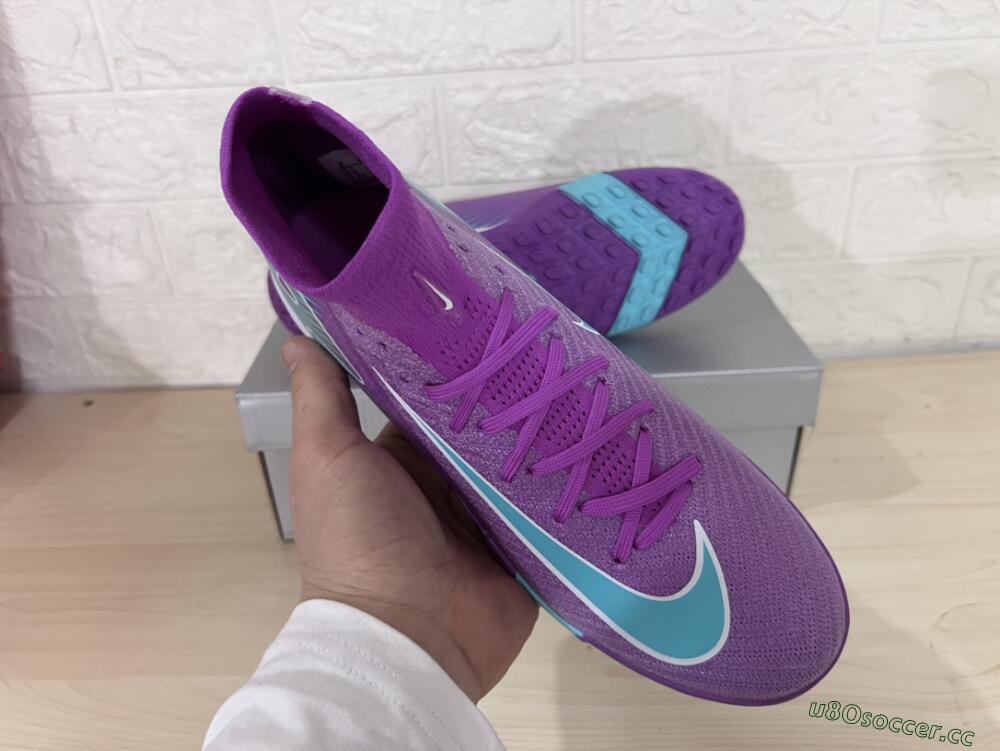 Unisex Nike Air Zoom Mercurial Superfly 10 Elite TF Artificial Turf High-Tops Football Shoes - Purple/Jade/White