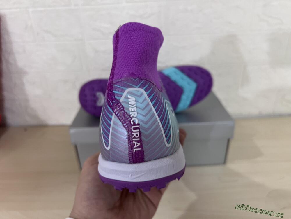 Unisex Nike Air Zoom Mercurial Superfly 10 Elite TF Artificial Turf High-Tops Football Shoes - Purple/Jade/White