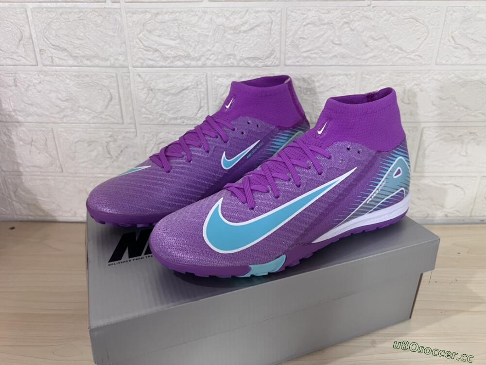 Unisex Nike Air Zoom Mercurial Superfly 10 Elite TF Artificial Turf High-Tops Football Shoes - Purple/Jade/White