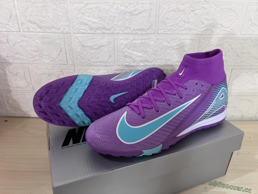 Unisex Nike Air Zoom Mercurial Superfly 10 Elite TF Artificial Turf High-Tops Football Shoes - Purple/Jade/White