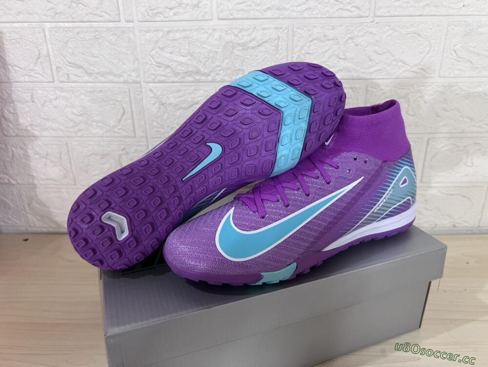 Unisex Nike Air Zoom Mercurial Superfly 10 Elite TF Artificial Turf High-Tops Football Shoes - Purple/Jade/White