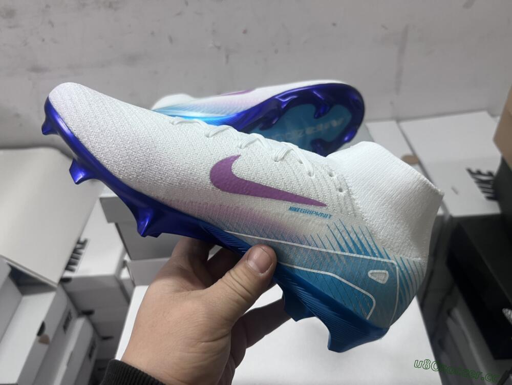 Unisex Nike Air Zoom Mercurial Superfly 10 Elite FG Firm Ground High-Tops Football Boots - White/Purple/Blue