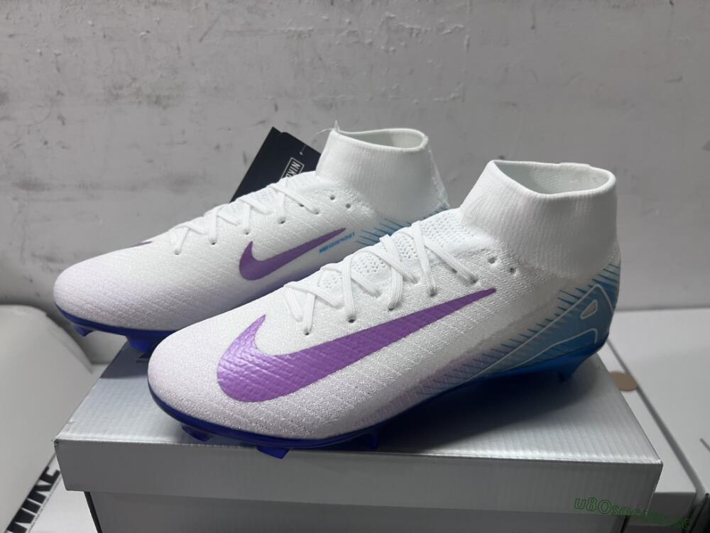 Unisex Nike Air Zoom Mercurial Superfly 10 Elite FG Firm Ground High-Tops Football Boots - White/Purple/Blue