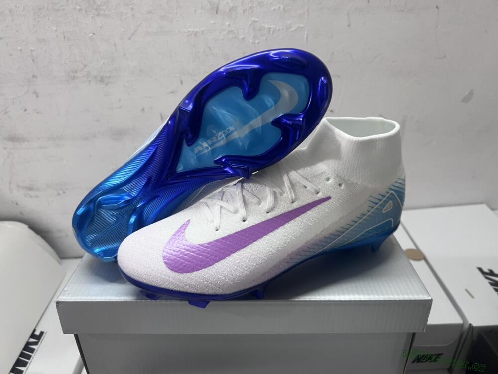 Unisex Nike Air Zoom Mercurial Superfly 10 Elite FG Firm Ground High-Tops Football Boots - White/Purple/Blue