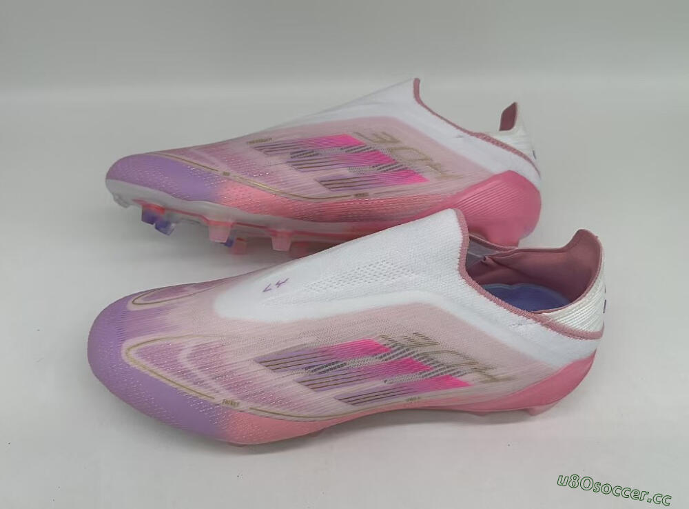 Men's Adidas F50 Elite Laceless FG Firm Ground Low-Tops Football Boots - White/Pink/Gold