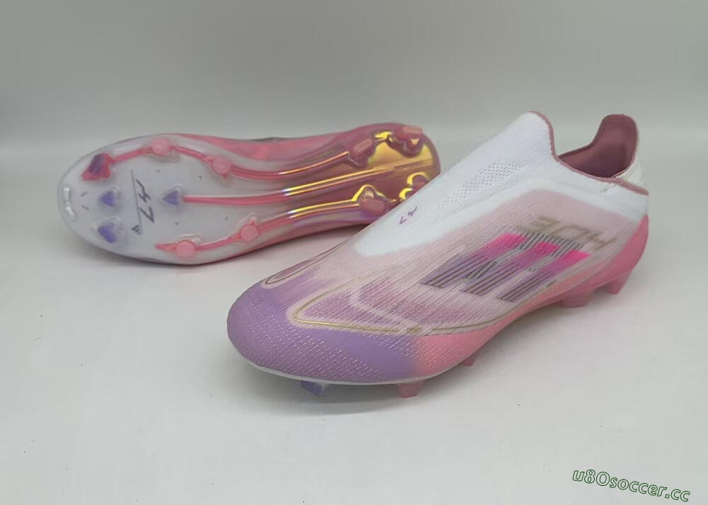 Men's Adidas F50 Elite Laceless FG Firm Ground Low-Tops Football Boots - White/Pink/Gold