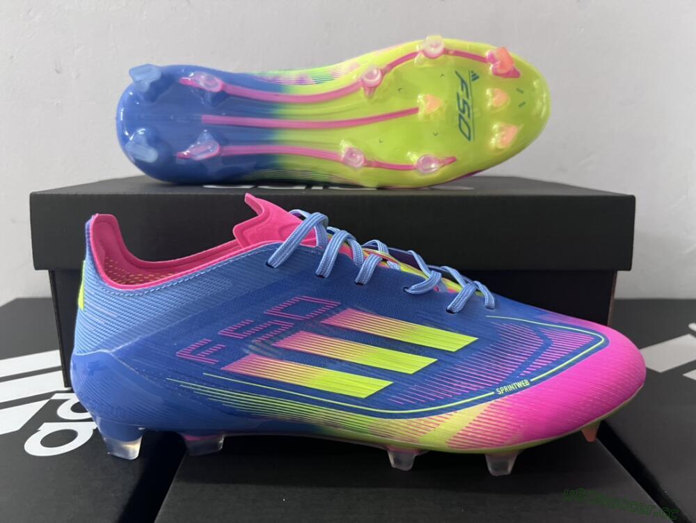 Men's Adidas F50 Elite TF Artificial Turf Low-Tops Football Shoes - Blue/Pink/Yellow