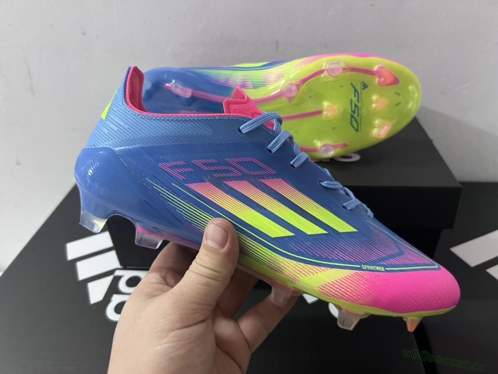 Men's Adidas F50 Elite TF Artificial Turf Low-Tops Football Shoes - Blue/Pink/Yellow