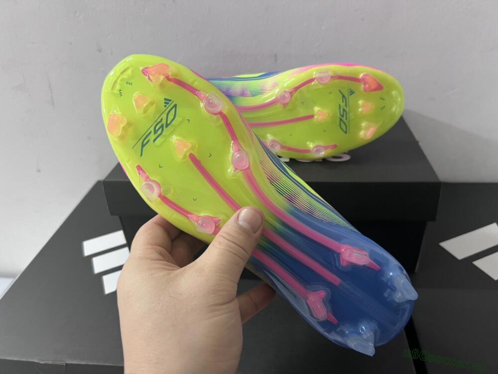 Men's Adidas F50 Elite TF Artificial Turf Low-Tops Football Shoes - Blue/Pink/Yellow