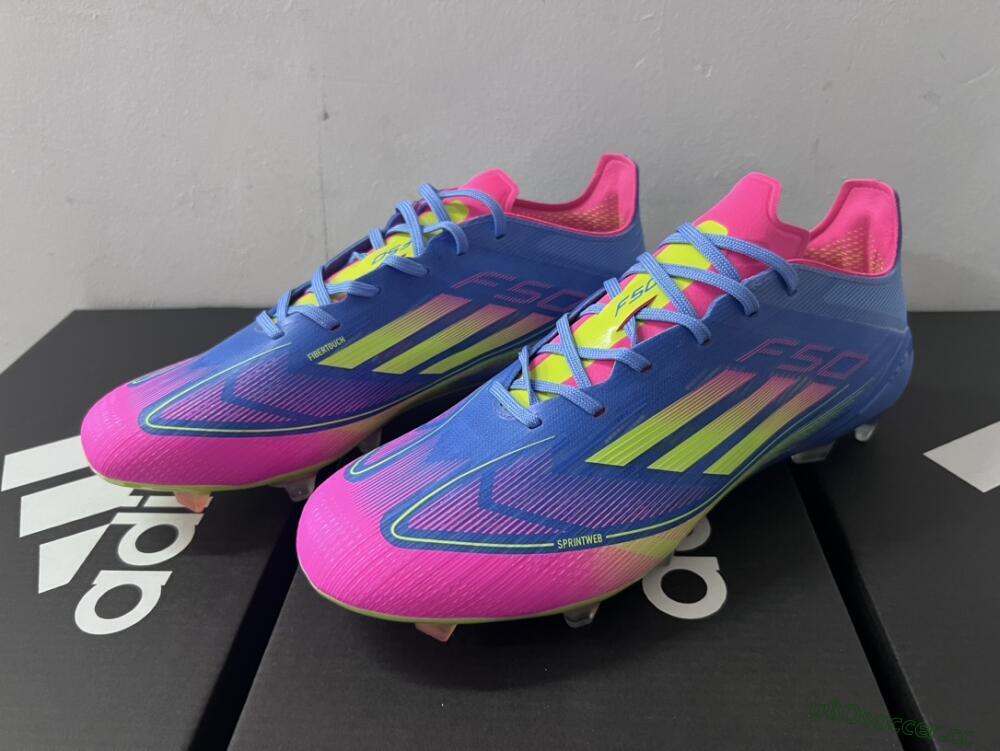 Men's Adidas F50 Elite TF Artificial Turf Low-Tops Football Shoes - Blue/Pink/Yellow