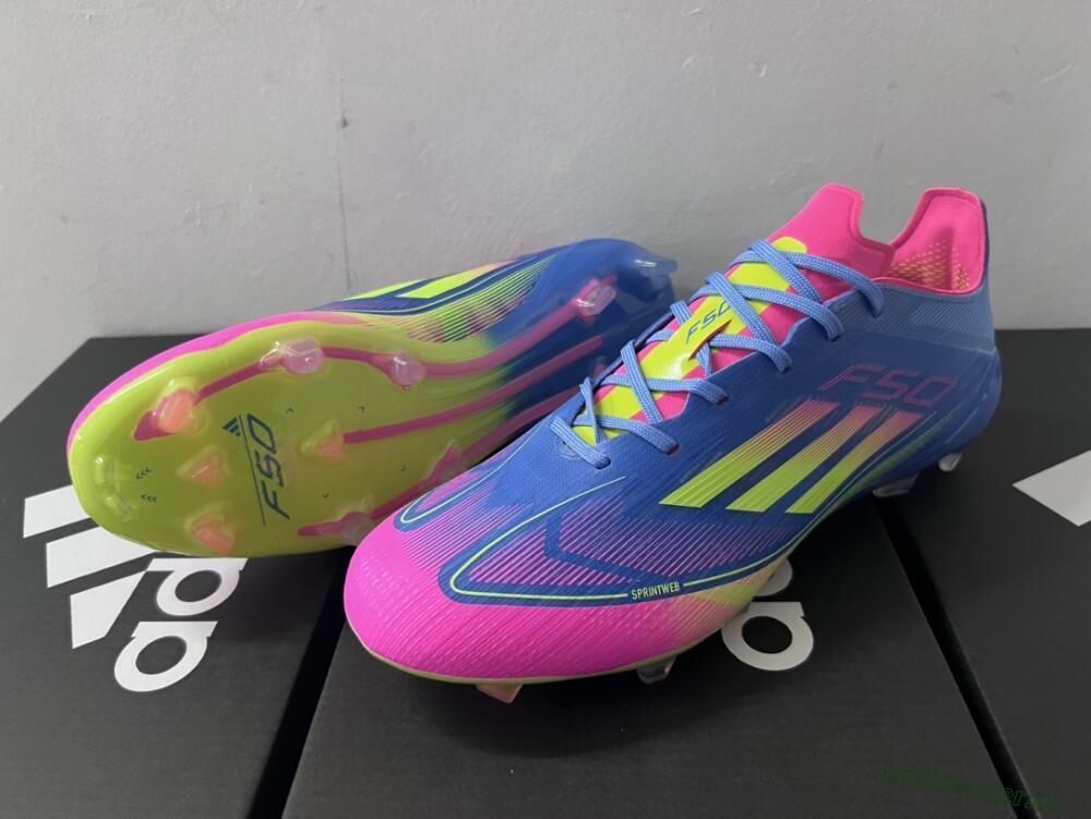 Men's Adidas F50 Elite TF Artificial Turf Low-Tops Football Shoes - Blue/Pink/Yellow