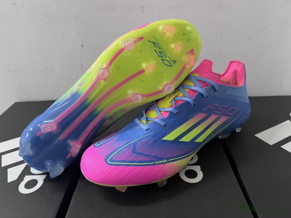 Men's Adidas F50 Elite TF Artificial Turf Low-Tops Football Shoes - Blue/Pink/Yellow
