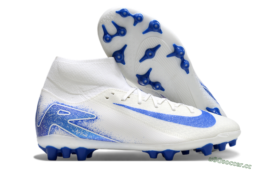 Unisex Nike Air Zoom Mercurial Superfly 10 Elite AG Artificial Grass High-Tops Football Boots - Beige/White/Blue 2