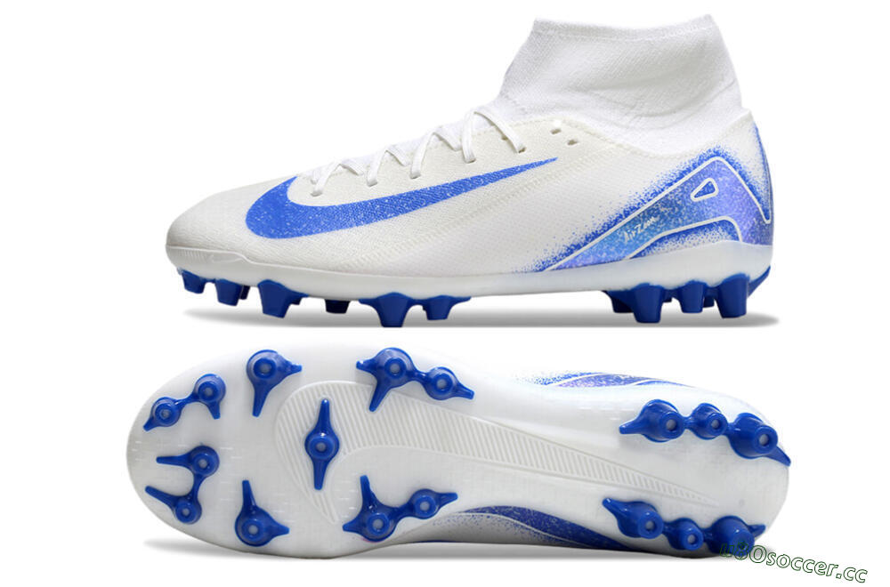 Unisex Nike Air Zoom Mercurial Superfly 10 Elite AG Artificial Grass High-Tops Football Boots - Beige/White/Blue 1
