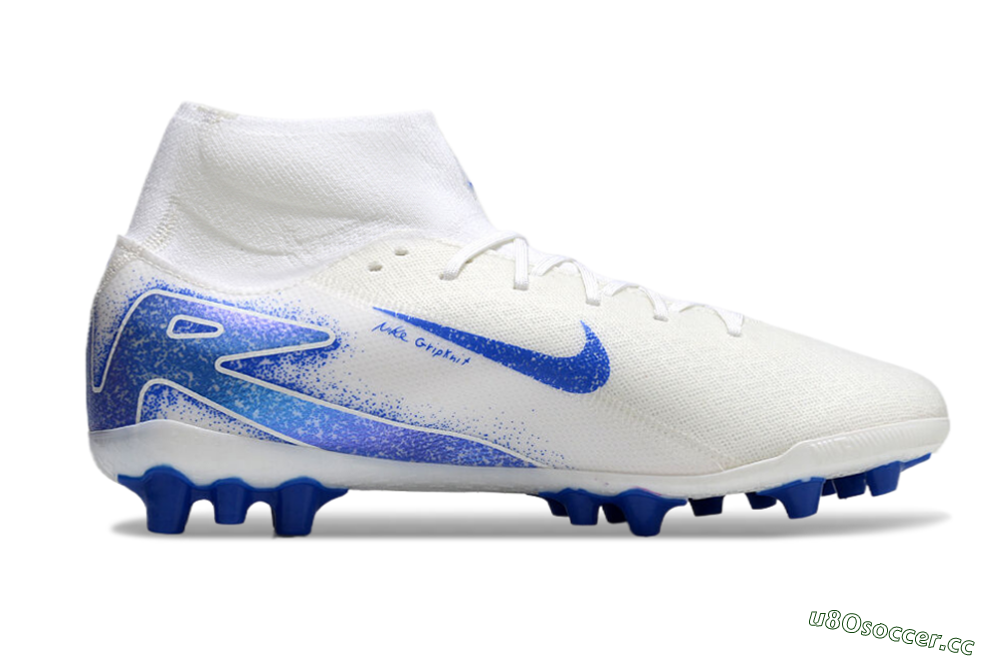 Unisex Nike Air Zoom Mercurial Superfly 10 Elite AG Artificial Grass High-Tops Football Boots - Beige/White/Blue 7