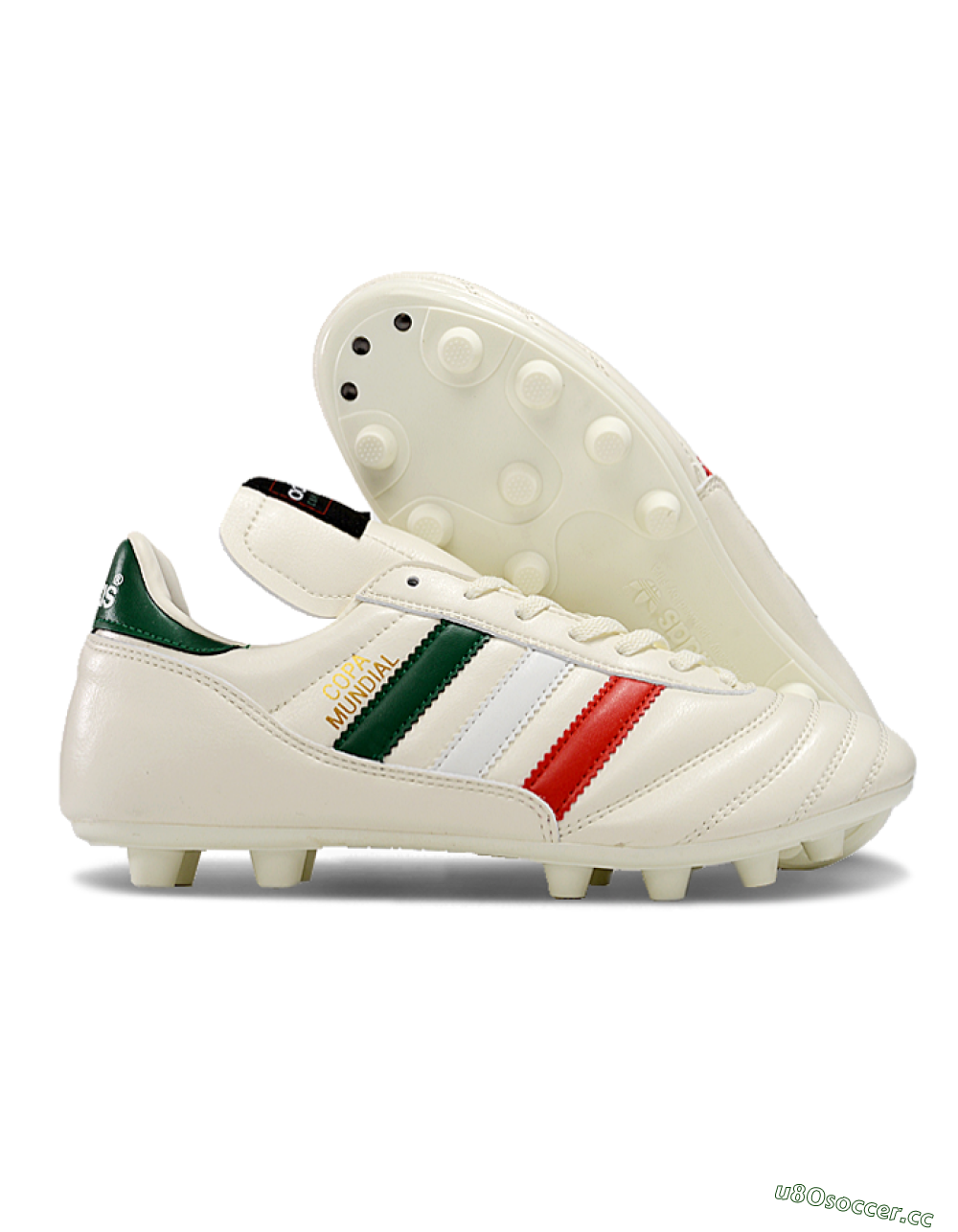Men's Adidas Mundial Team Astro TF Artificial Turf Low-Tops Football Shoes - Beige/Red/Green 2