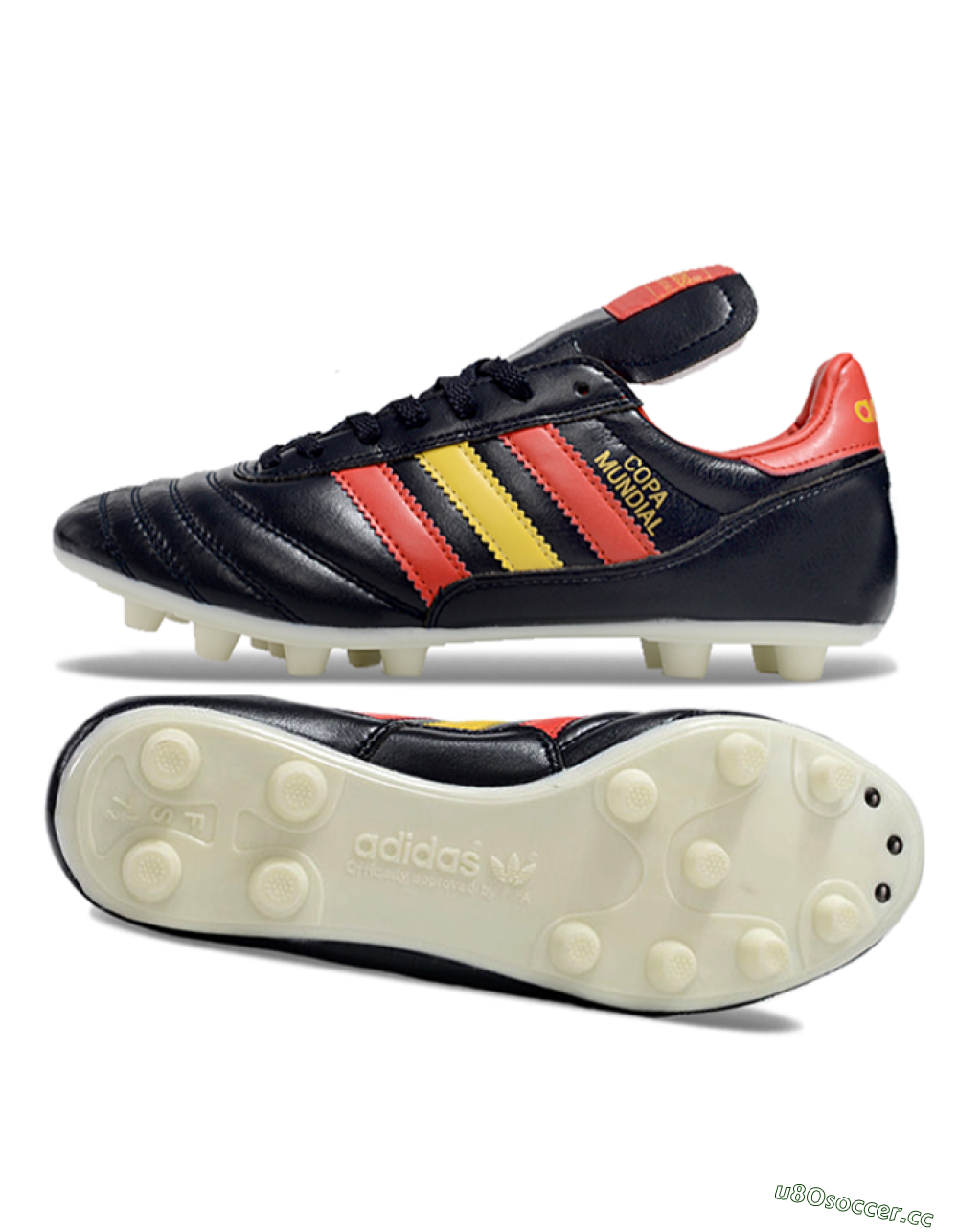 Men's Adidas Mundial Team Astro TF Artificial Turf Low-Tops Football Shoes - Black/Red/Yellow 1